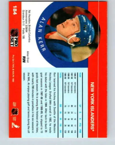 1990-91 Pro Set #184 Alan Kerr NM-MT NY Islanders original gloss hockey trading card