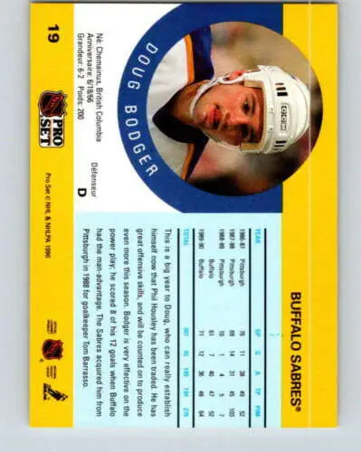 Doug Bodger hockey card from 1990-91 Pro Set with original gloss, NM-MT condition