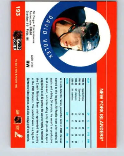 1990-91 Pro Set #193 David Volek NM-MT hockey card original gloss NY Islanders