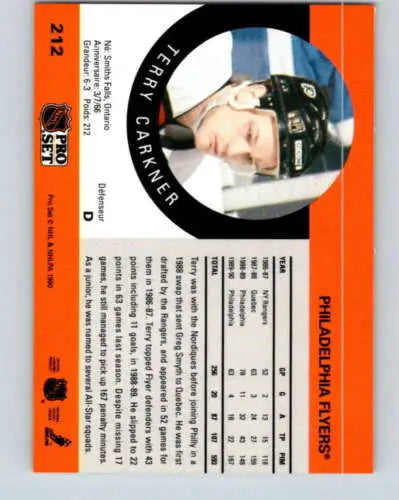 Terry Carkner 1990-91 Pro Set #212 hockey card in original gloss condition