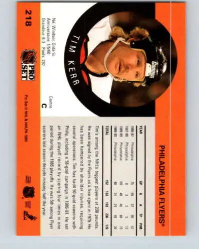 Tim Kerr hockey card from 1990-91 Pro Set #218 in Near Mint condition