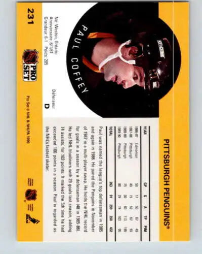 1990-91 Pro Set #231 Paul Coffey NM Near Mint Penguins hockey card with original gloss