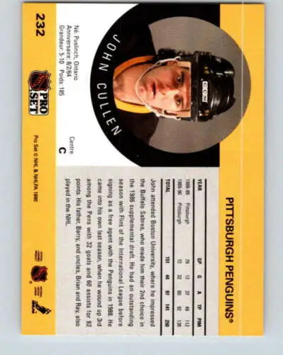 1990-91 Pro Set #232 John Cullen NM Near Mint Penguins original gloss hockey trading card