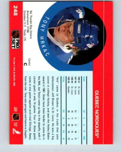 1990-91 Pro Set #248 Tony Hrkac NM card showcasing original gloss Maple Leafs collectible