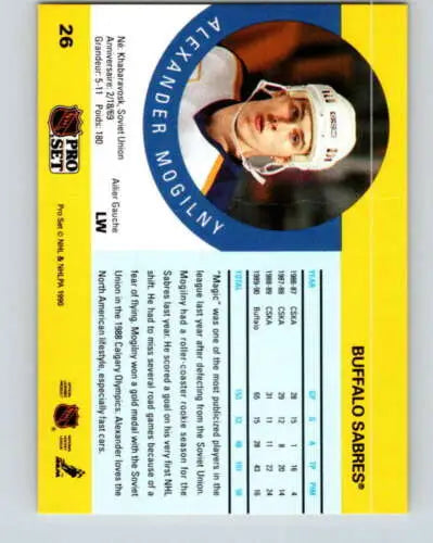 1990-91 Pro Set #26 Alexander Mogilny hockey card with original gloss, NM-MT RC