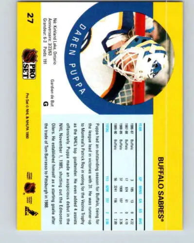 1990-91 Pro Set #27 Daren Puppa NM-MT hockey card with original gloss finish