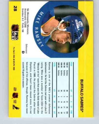 Mike Ramsey hockey card 1990-91 Pro Set #28 original gloss NM-MT Sabres collectible