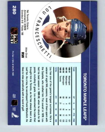 1990-91 Pro Set #280 Lou Franceschetti NM-MT Maple Leafs original gloss hockey card