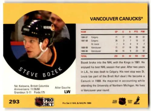 Steve Bozek hockey card from 1990-91 Pro Set with original gloss and near mint condition