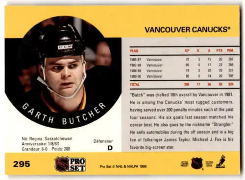 Garth Butcher hockey card from 1990-91 Pro Set with original gloss in Near Mint condition