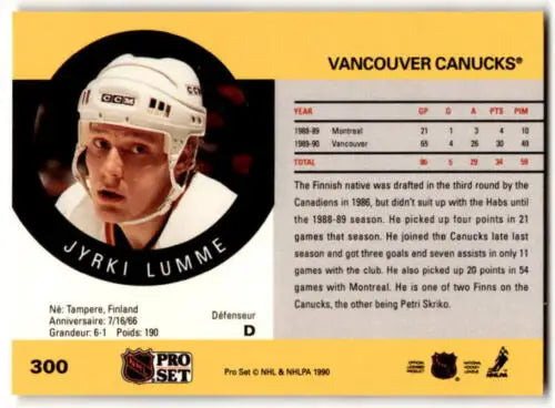 1990-91 Pro Set #300 Jyrki Lumme Mint RC Rookie hockey card in original gloss condition