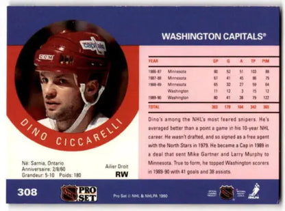 1990-91 Pro Set #308 Dino Ciccarelli hockey trading card with original gloss, Near Mint quality