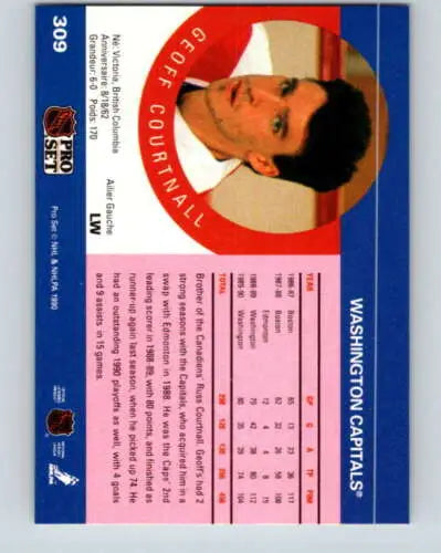 Geoff Courtnall hockey card 1990-91 Pro Set original gloss NM-MT Capitals