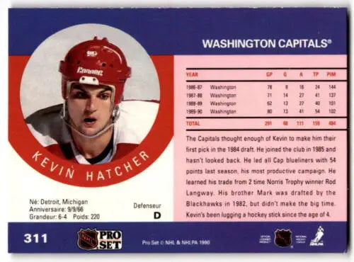 1990-91 Pro Set Kevin Hatcher hockey card in original gloss, NM Capitals collectible