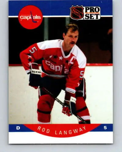 Original gloss 1990-91 Pro Set Rod Langway hockey card for Capitals collectors