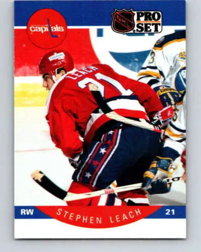 Stephen Leach Pro Set hockey card with original gloss from 1990-91, Capitals ID:43157