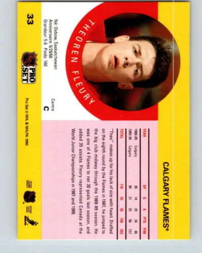 1990-91 Pro Set #33 Theo Fleury NM-MT hockey card with original gloss for collectors