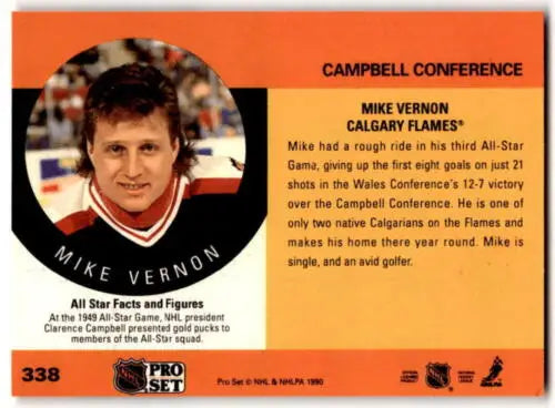 Mike Vernon 1990-91 Pro Set #338 hockey card in original gloss condition, Flames AS