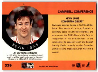 Kevin Lowe hockey card from 1990-91 Pro Set with original gloss, Oilers AS ID 43181