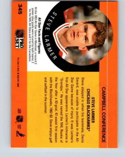 Steve Larmer 1990-91 Pro Set hockey card with original gloss, Blackhawks AS ID:43187