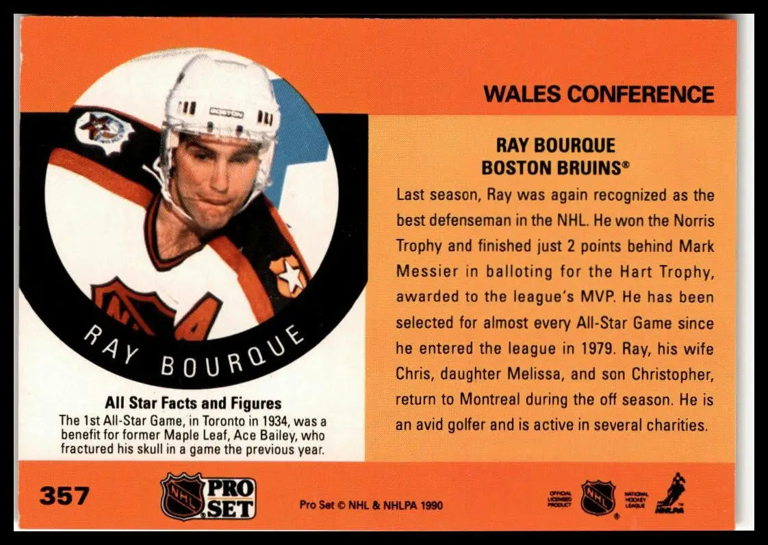 Ray Bourque 1990-91 Pro Set #357 Boston Bruins hockey card collectible display