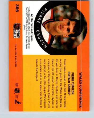 1990-91 Pro Set #366 Pierre Turgeon NM-MT hockey card showcasing original gloss