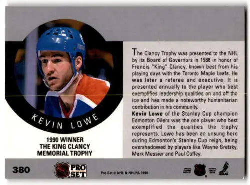 1990-91 Pro Set #380 Kevin Lowe hockey card featuring original gloss, NM condition