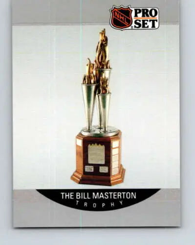 Bill Masterton Trophy displayed on 1990-91 Pro Set #383 Gord Kluzak Mast with original gloss