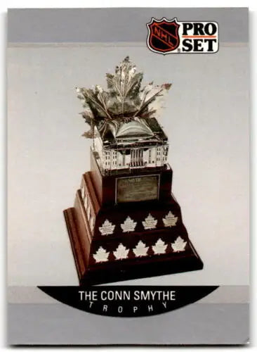 Conn Smythe Trophy displayed in 1990-91 Pro Set Ranford original gloss card EX/NM