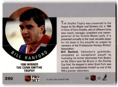 Bill Ranford 1990-91 Pro Set hockey card with original gloss, Smythe winner collectible