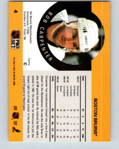 1990-91 Pro Set #4 Bob Carpenter NM-MT Bruins original gloss hockey card for sale