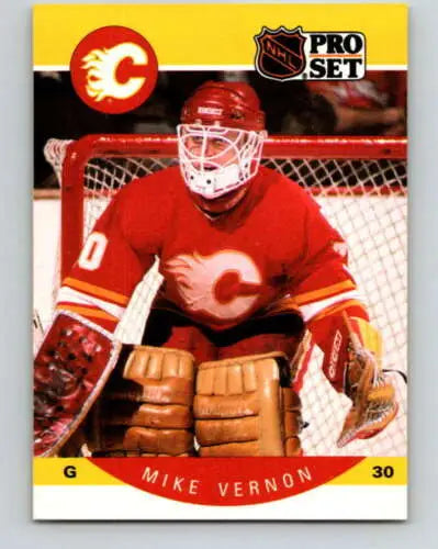 Mike Vernon 1990-91 Pro Set #47 hockey card in original gloss condition, NM-MT Flames