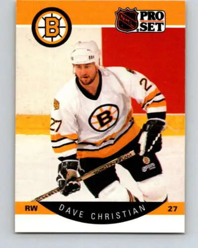 Dave Christian hockey card from 1990-91 Pro Set, original gloss, NM-MT Bruins edition