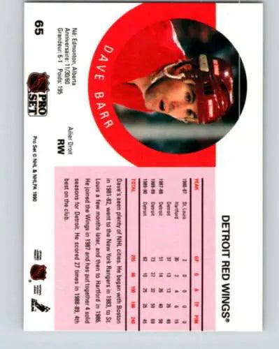 Dave Barr hockey card 1990-91 Pro Set #65 original gloss Red Wings NM-MT condition