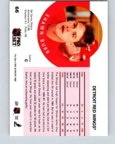 1990-91 Pro Set #66 Shawn Burr NM-MT Red Wings hockey card with original gloss quality