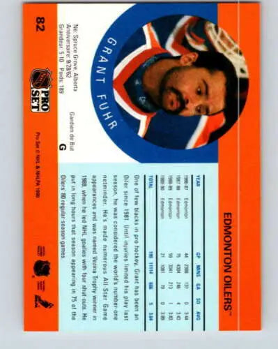 1990-91 Pro Set #82 Grant Fuhr hockey card with original gloss, cards typically sell well