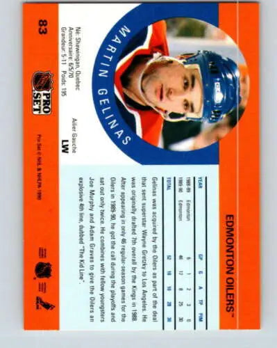 1990-91 Pro Set #83 Martin Gelinas NM-MT RC Rookie Oilers original gloss hockey card