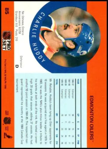 Charlie Huddy hockey card in original gloss from 1990-91 Pro Set Oilers collection