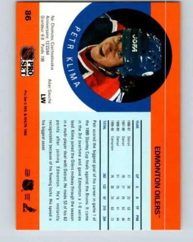 Petr Klima hockey card 1990-91 Pro Set #86 original gloss Oilers collectible