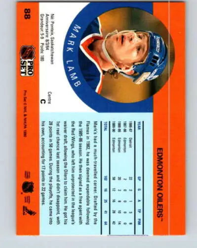 1990-91 Pro Set #88 Mark Lamb NM-MT Oilers hockey trading card with original gloss quality