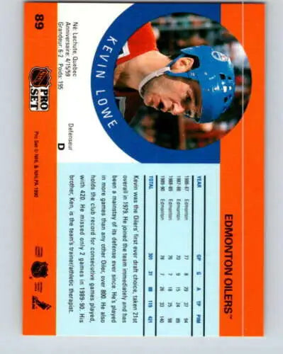 1990-91 Pro Set #89 Kevin Lowe NM-MT Oilers hockey card with original gloss quality