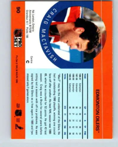 1990-91 Pro Set #90 Craig MacTavish card with original gloss, typically sells well