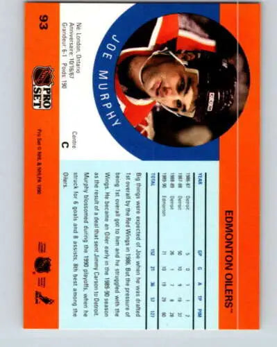 Joe Murphy hockey card 1990-91 Pro Set original gloss NM-MT RC sells well