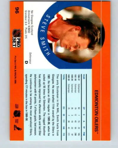 1990-91 Pro Set #96 Steve Smith NM-MT Oilers hockey card with original gloss quality