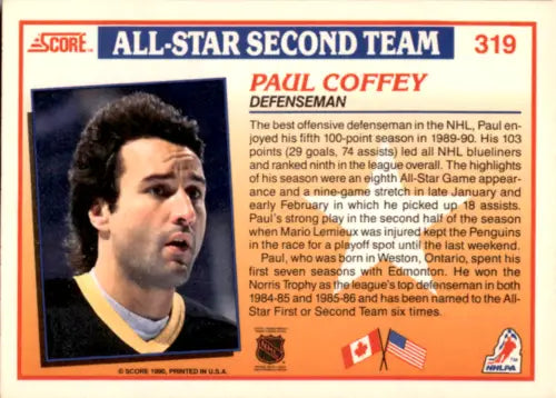 Paul Coffey hockey card 1990-91 Score #319 original gloss Near Mint Penguins AS ID:46059