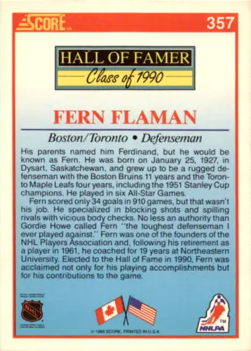 1990-91 Score #357 Fern Flaman hockey card with original gloss from Bruins HOF