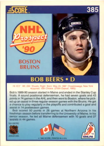 Bob Beers 1990-91 Score #385 Mint RC Rookie hockey card with original gloss