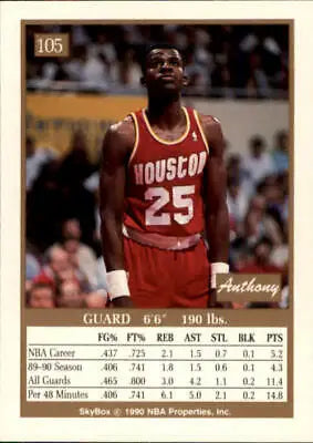 Basketball player in red Houston #25 jersey from 1990-91 SkyBox Anthony Bowie SP Rookie