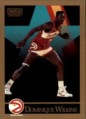 Dominique Wilkins in red Atlanta Hawks uniform showcasing defensive stance for card