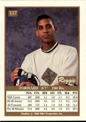 1990-91 SkyBox Reggie Miller Indiana Pacers Basketball Card in white sweater style